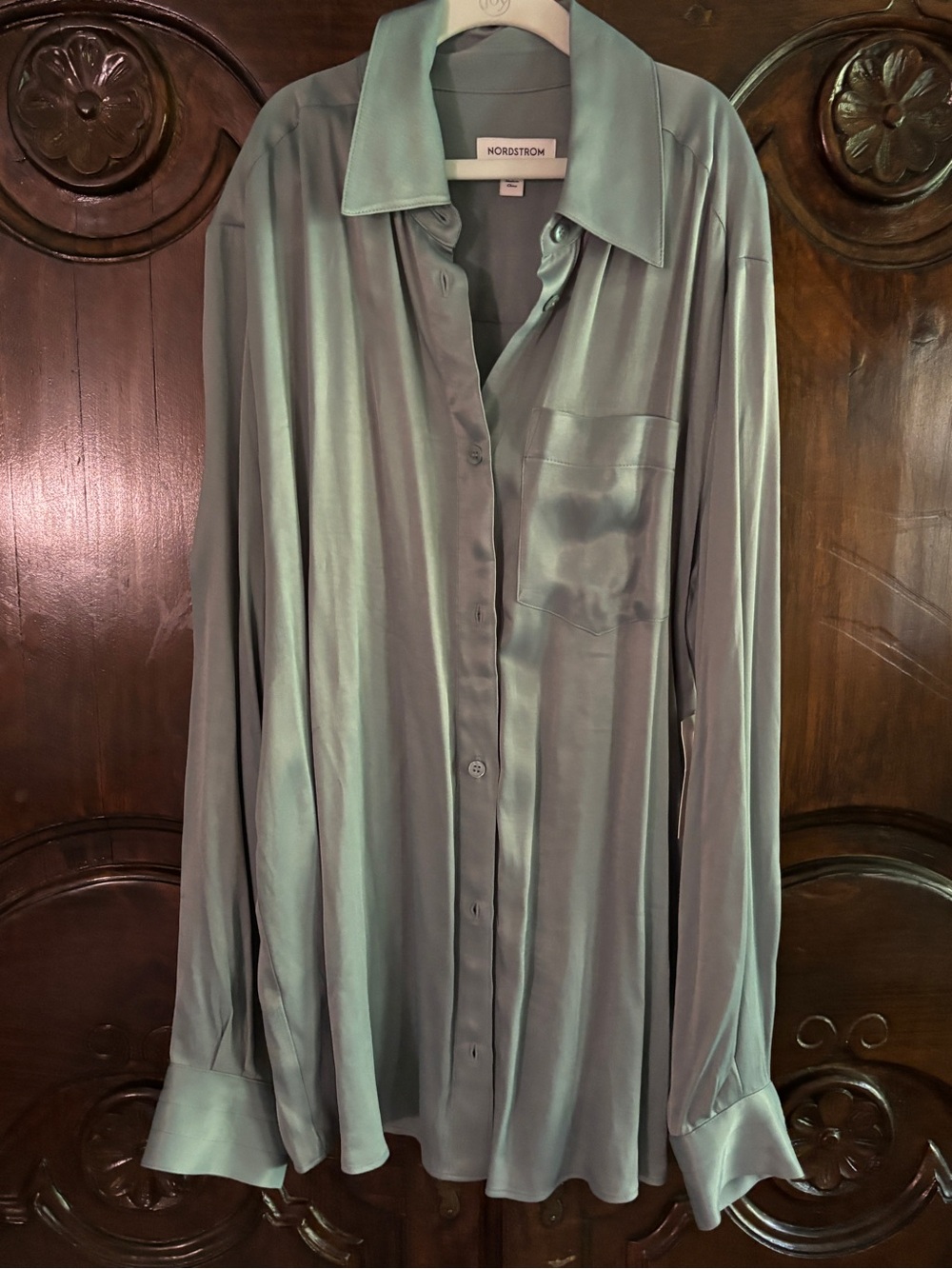 Nordstrom Silky Button-Up Blouse in Sage w Tags